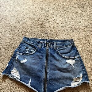 Distressed Denim Mini Skirt with Zipper